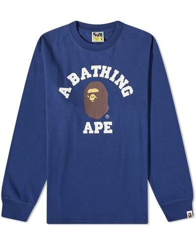 A Bathing Ape Long Sleeve University T-Shirt - Blue