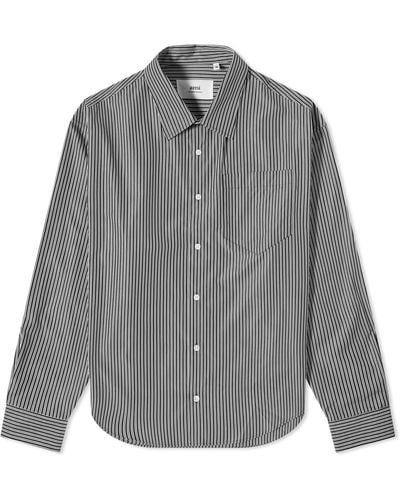 Ami Paris Stripe Boxy Shirt - Gray