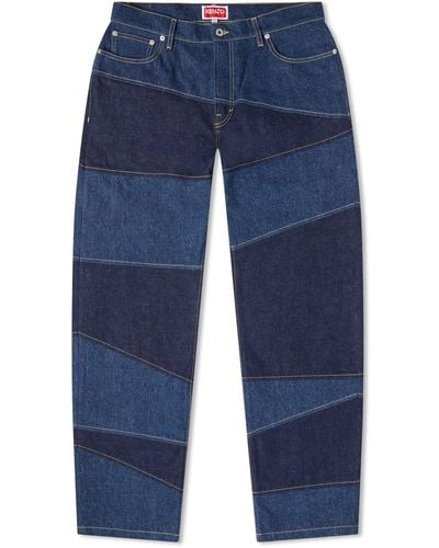 KENZO Patchwork Botan Loose Jeans Rinse Denim - Blue