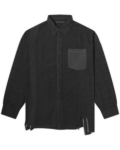 Needles 7 Cuts Over Dyed Wide Flannel Shirt - Black