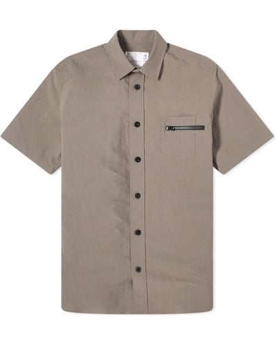 Sacai Matte Taffeta Zip Short Sleeve Shirt - Grey