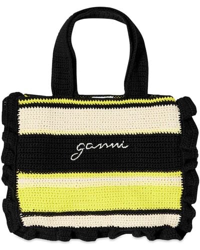 Ganni Cotton Crochet Frill Tote - Yellow
