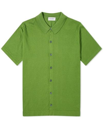 John Smedley Folke Button Through Polo Shirt - Green