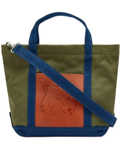 Maison Kitsuné Fox Head Leather Pocket Mini Tote Bag - Blue