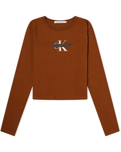 Calvin Klein Long Sleeve Seasonal Mono Logo T-Shirt - Brown