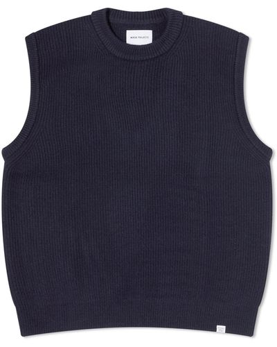 Norse Projects Manfred Wool Cotton Ribbet Vest Dark - Blue