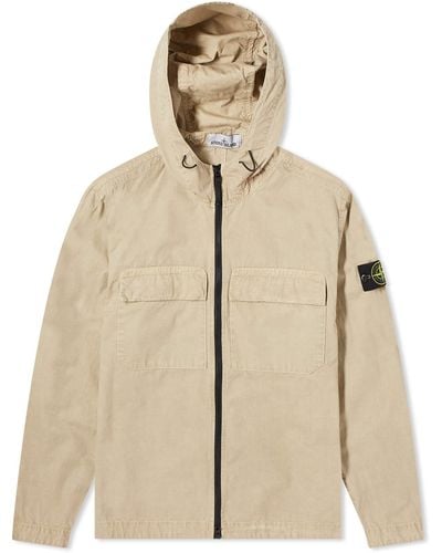Stone Island Brushed Cotton Canvas Hooded Overshirt - Natural