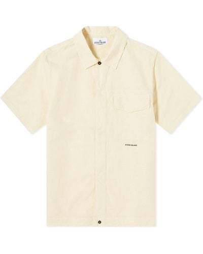 Stone Island Cotton Canvas Shorts Sleeve Shirt - Natural