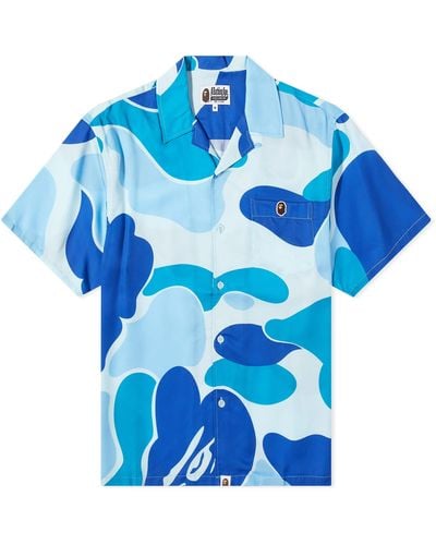 A Bathing Ape Abc Camo Open Collar Shirt - Blue