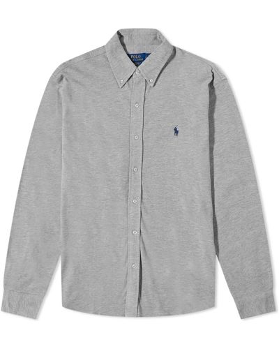 Polo Ralph Lauren Pique Button Down Oxford Shirt - Gray