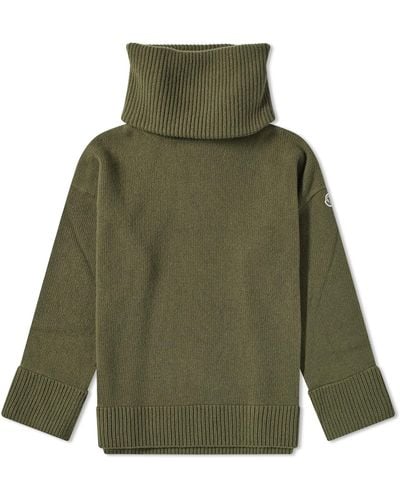 Moncler T-Neck Chunky Knitted Sweater - Green