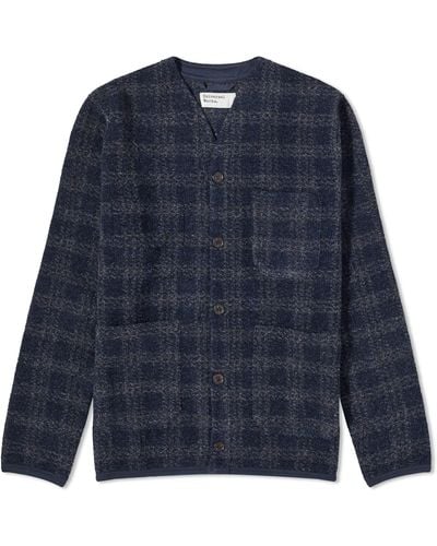 Universal Works Check Wool Fleece Cardigan - Blue