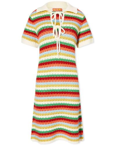 Kitri Ridley Multi Striped Crochet Knit Mini Dress - Yellow