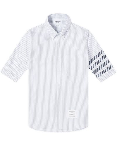 Thom Browne 4-Bar Tricolour Short Sleeve Button Down Shirt - White