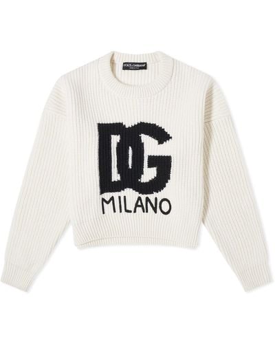 Dolce & Gabbana Large Logo Chunky Knit - White