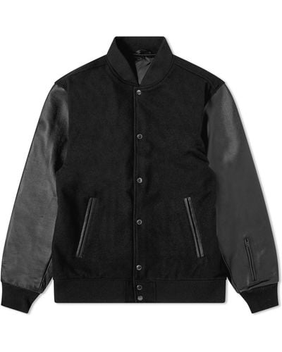 Sophnet Leather Sleeve Varsity Jacket - Black
