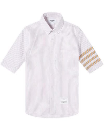 Thom Browne 4-Bar Tricolour Short Sleeve Button Down Shirt - White