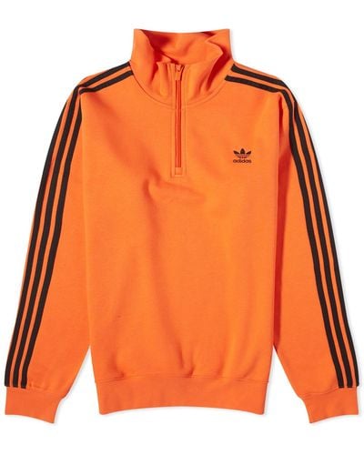 adidas 3 Stripe Half Zip Crew Sweater - Orange