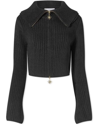House Of Sunny Peggy Double Collar Cropped Cardigan - Black