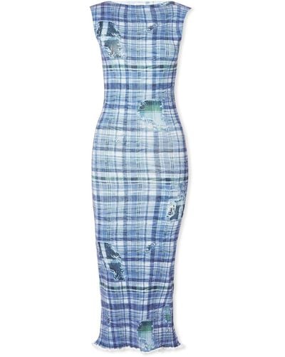 Acne Studios Printed Check Midi Dress - Blue