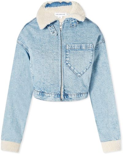 GOOD AMERICAN Uniform Crop Zip Denim & Jacket - Blue