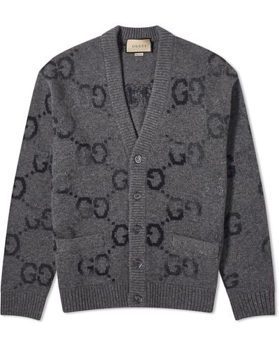 Gucci Jumbo Gg Knit Cardigan - Grey