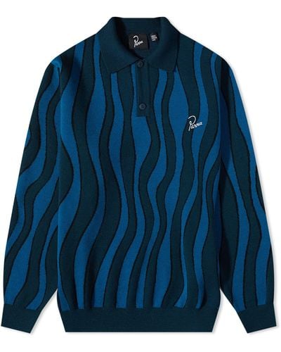 by Parra Aqua Weed Waves Knitted Polo Shirt - Blue