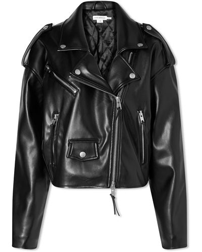 GOOD AMERICAN Crop Moto Jacket Leather Look Jacket - Black