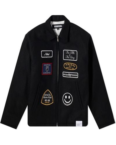 Neighborhood Melton Badges Zip Up Jacket - Black