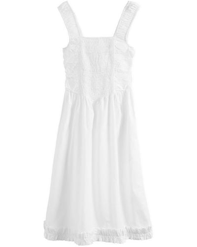 Ganni Midi Strap Smock Dress - White
