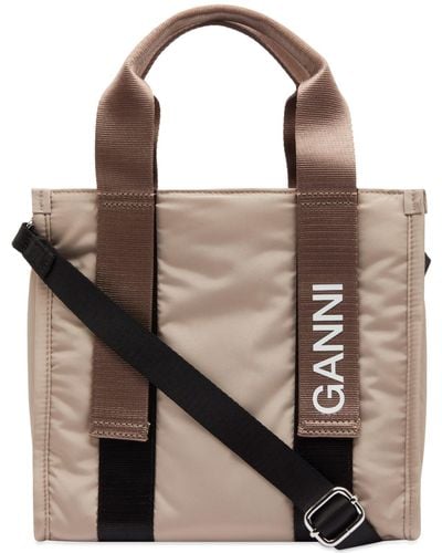 Ganni Recycled Tech Small Tote - Brown