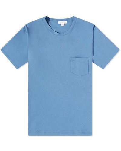 Sunspel Riviera Pocket Crew Neck T-Shirt - Blue