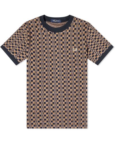 Fred Perry Glitch Chequerboard Knitted Shirt in Black for Men