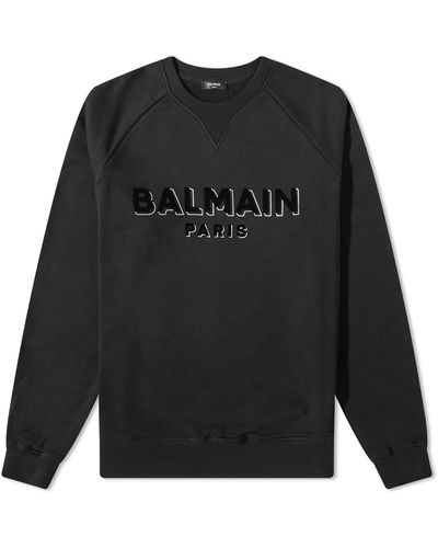 Balmain Flock & Foil Paris Logo Crew Sweat - Black