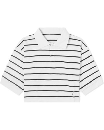 HOMMEGIRLS Cropped Ss Stripe Pique Polo Shirt - Metallic