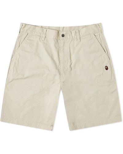 A Bathing Ape Ape Head One Point Chino Shorts - Natural