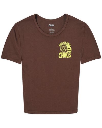 Obey Force For Chaos Crop T-Shirt - Brown