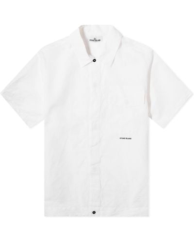 Stone Island Cotton Canvas Short Sleeve Shirt - White