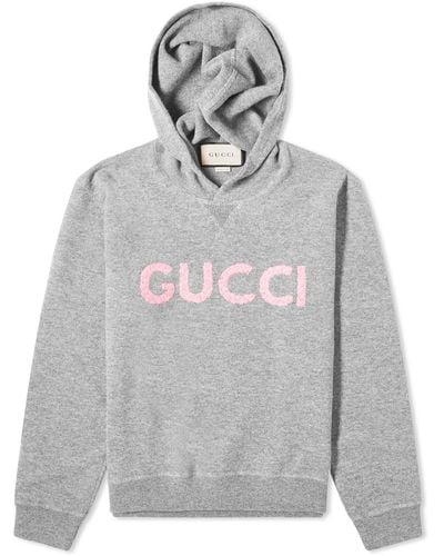 Gucci Intarsia Logo Knit Hoodie - Grey
