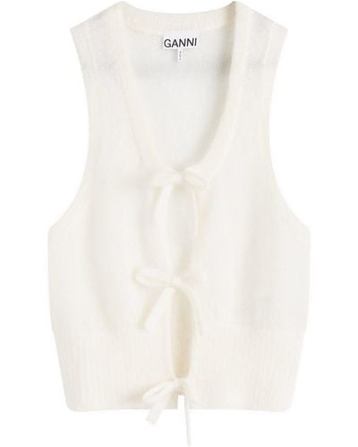 Ganni Light Mohair Tie String Vest - White