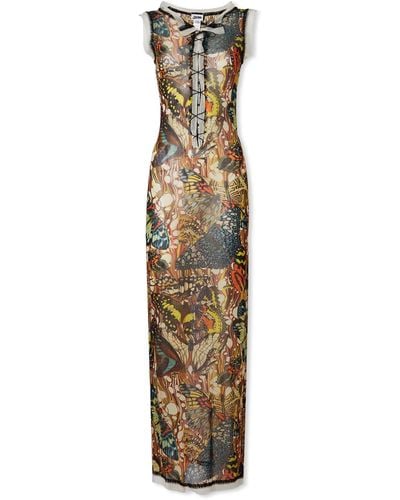 Jean Paul Gaultier Yellow Papillon Graphic-pattern Mesh Maxi Dress X - Multicolor