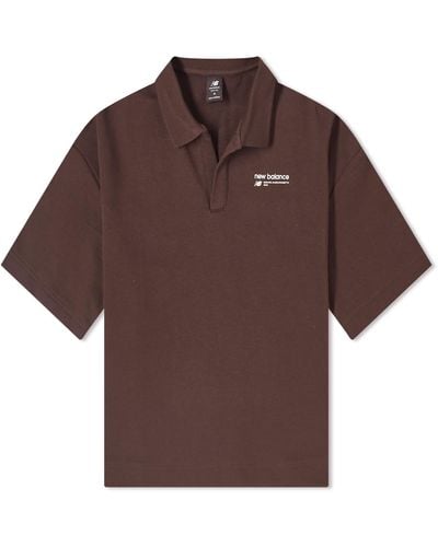 New Balance Linear Heritage French Terry Collared Shirt - Brown