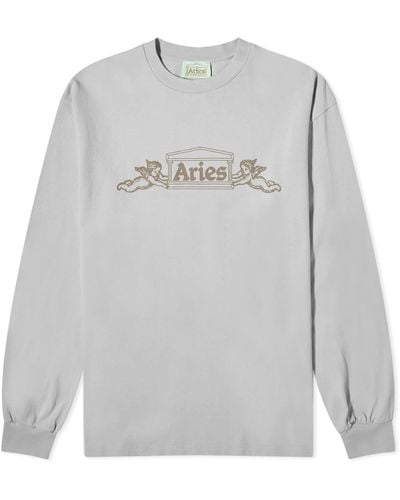Aries Long Sleeve Winged Temple T-Shirt - Grey