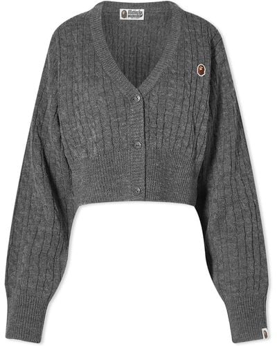 A Bathing Ape Cable Cropped Knit Cardigan - Grey