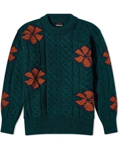 Howlin' Howlin' Cabled Flowers Crew Knit - Green