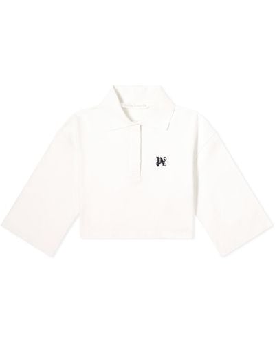Palm Angels Monogram Cropped Polo Shirt Top - White