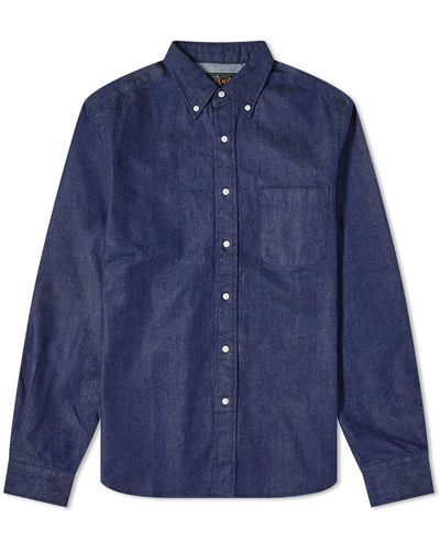 Beams Plus Button Down Denim Work Shirt - Blue