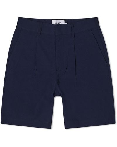Wax London Linton Pleat Seersucker Shorts - Blue