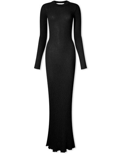 Ami Paris Ribbed Long Sleeve Maxi Dress - Black