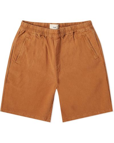 Folk Cotton Linen Assembly Shorts - Brown